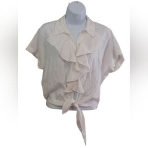 Dalia Cream Ruffle Tie-Front Blouse